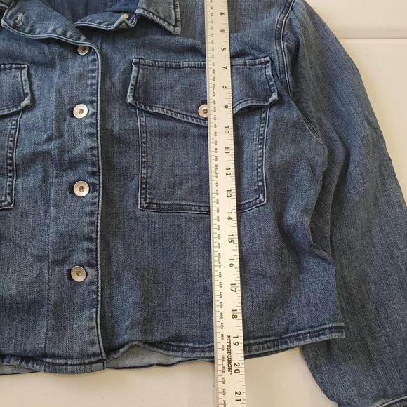 rag & bone Denim Jacket Womens Large Cropped Trucker Button Front Medium Wash - Picture 4 of 8